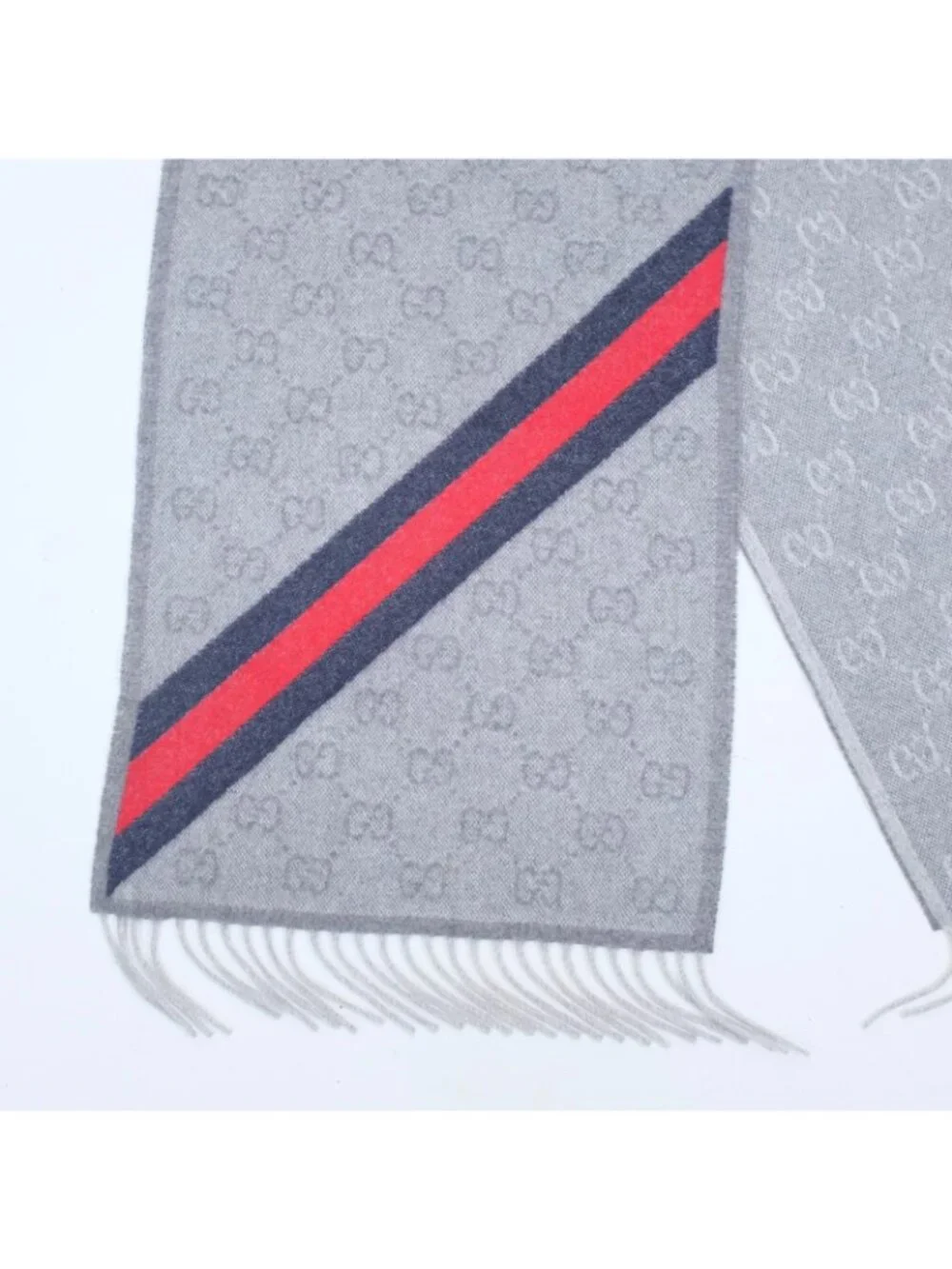 GUCCI scarf gray GG logo wool alpaca web stripe 14